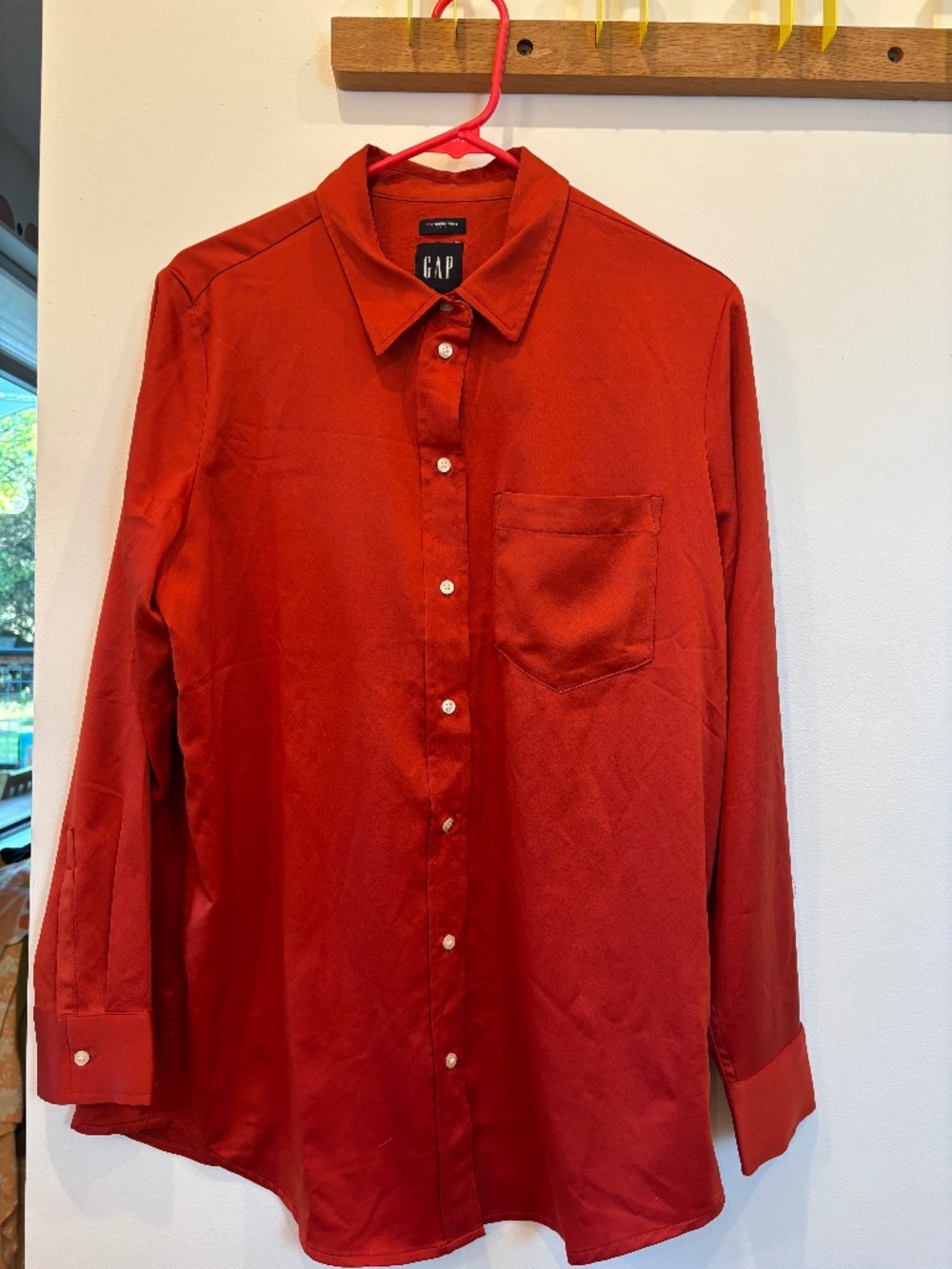 Gap Red Satin Button Up Boyfriend Shirt